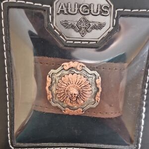 Brown Leather Bracelet with Gold Accent